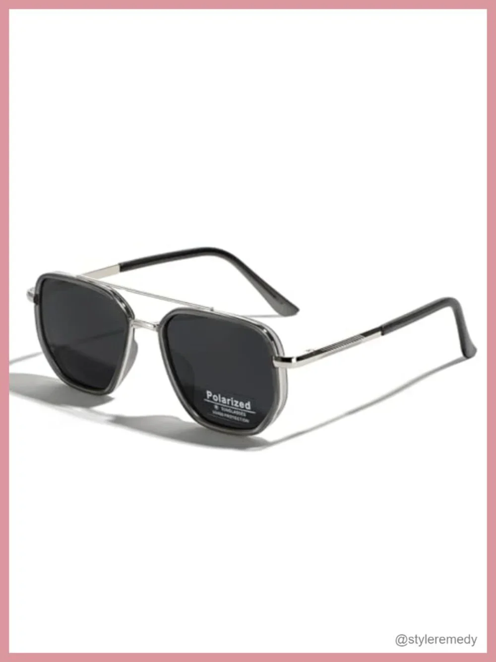 Polarized TR90 Sunglasses Vintage Square Flattop Double Bridge Metal UV400